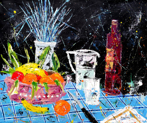 Fin de repas avec des fruits by Jean-Pierre Borderie, Painting for Sale on Select