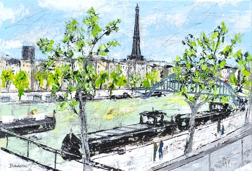 Les deux péniches by Jean-Pierre Borderie, Painting for Sale on Select
