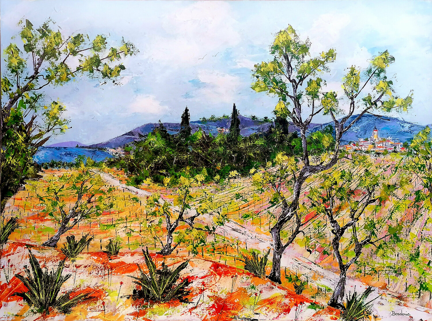 En regardant les vignes du haut de la colline. Jean-Pierre Borderie Original painting for sale
