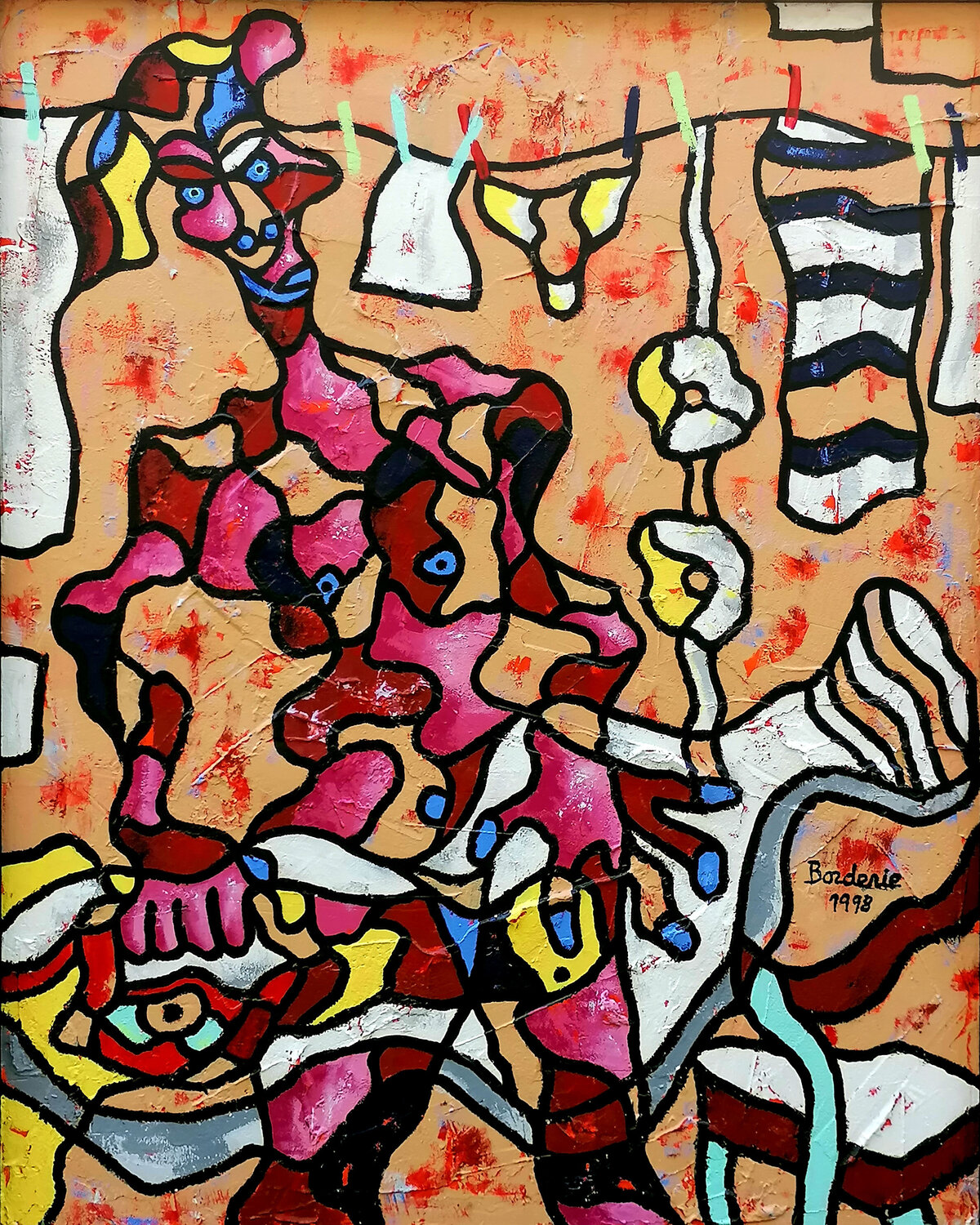 Le repassage de la chemise jaune. Jean-Pierre Borderie Original painting for sale