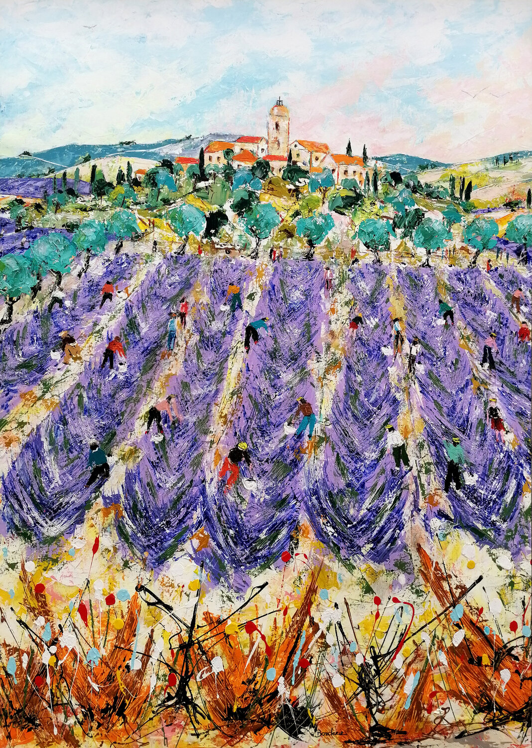 Champs de lavande. Jean-Pierre Borderie Original painting for sale
