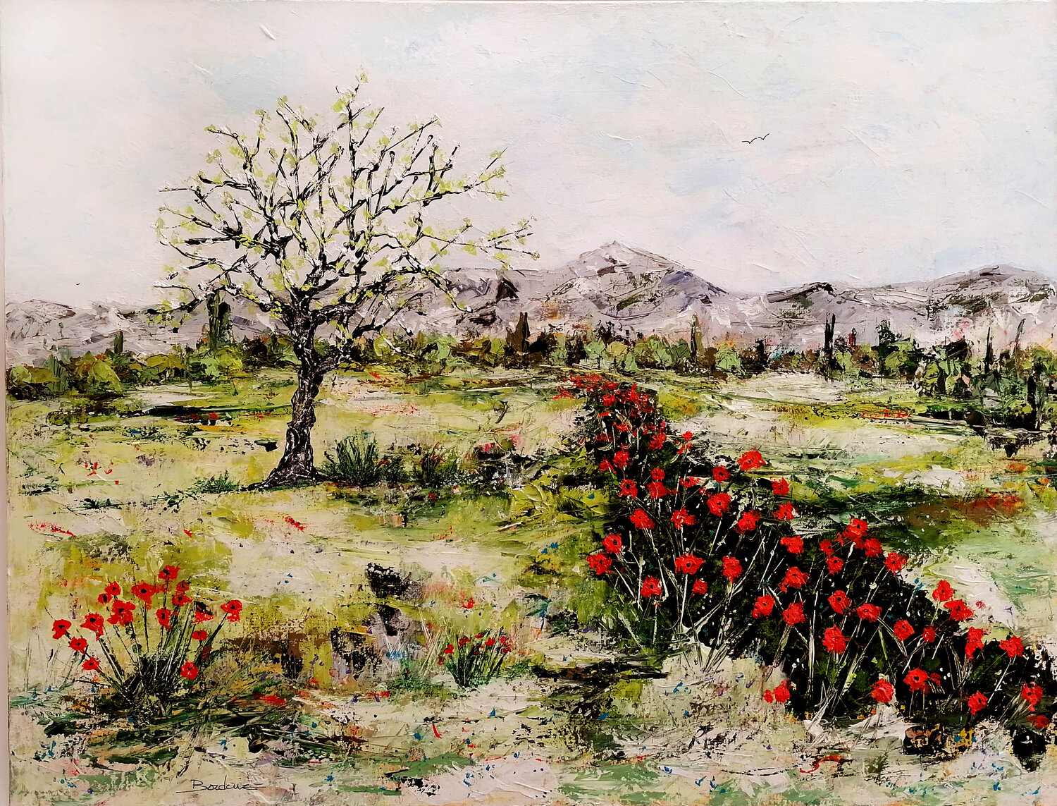 Les coquelicots dans la plaine Jean-Pierre Borderie Original painting for sale