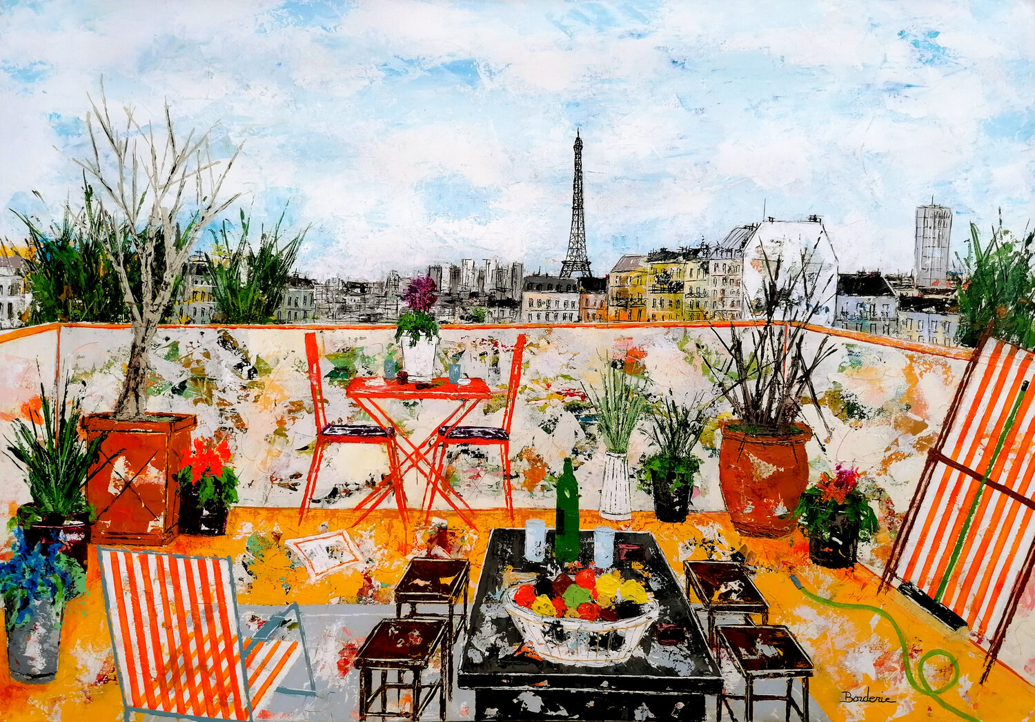 La terrasse en hiver à Paris Jean-Pierre Borderie Original painting for sale
