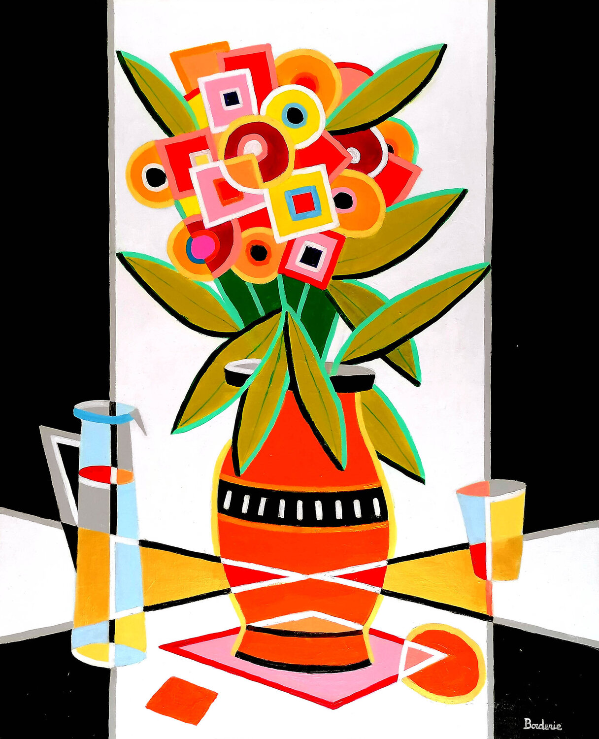 Bouquet de fleurs sur fond blanc. Jean-Pierre Borderie Original painting for sale