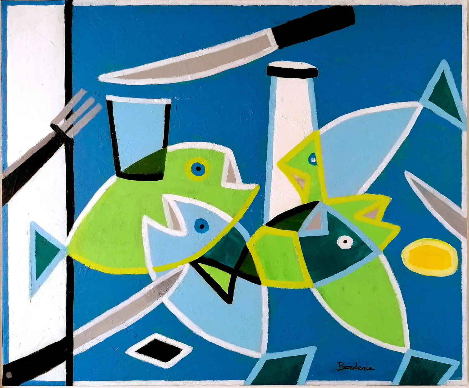 Les cinq poissons Jean-Pierre Borderie Original painting for sale