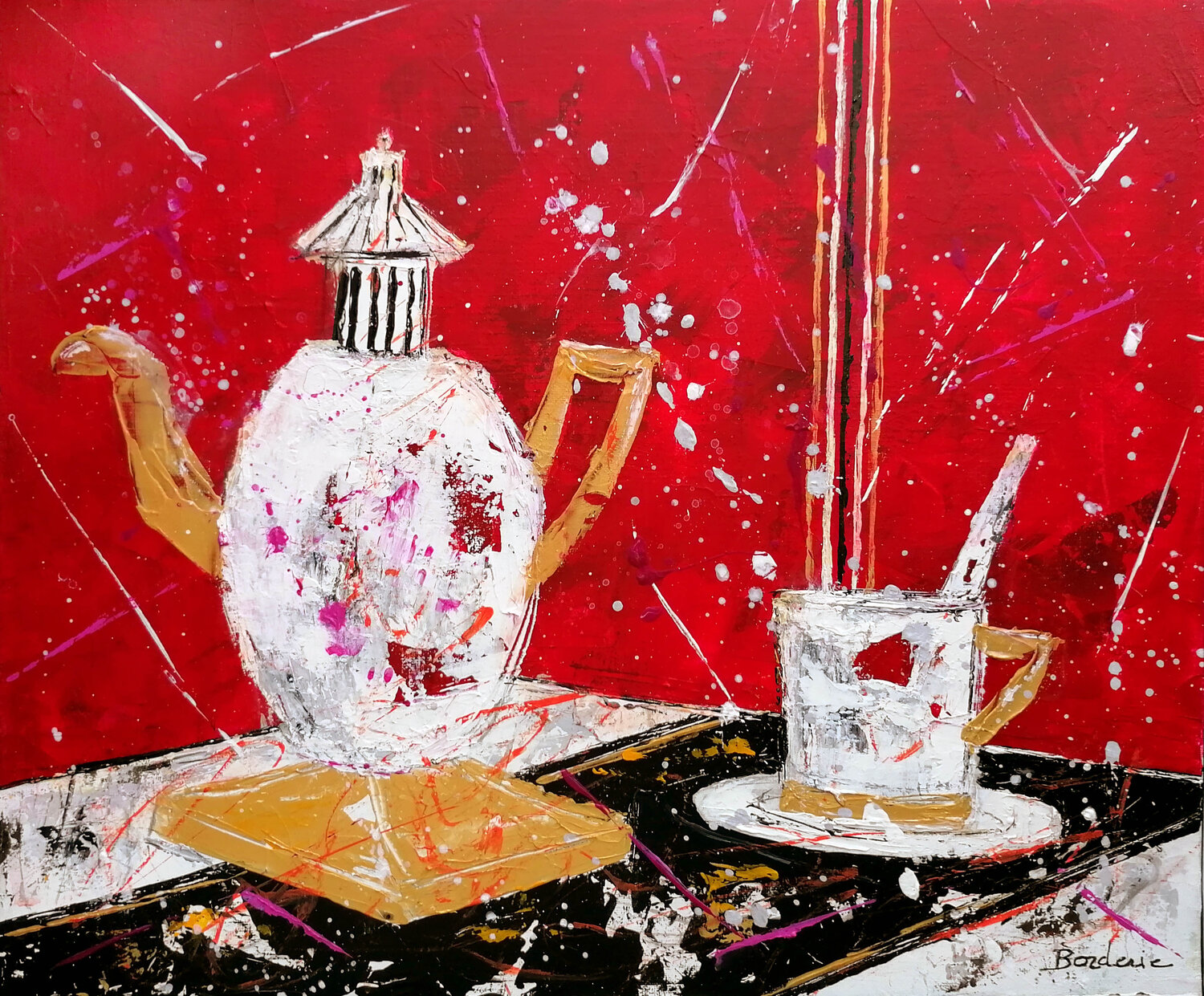 L'invitation au thé Jean-Pierre Borderie Original painting for sale