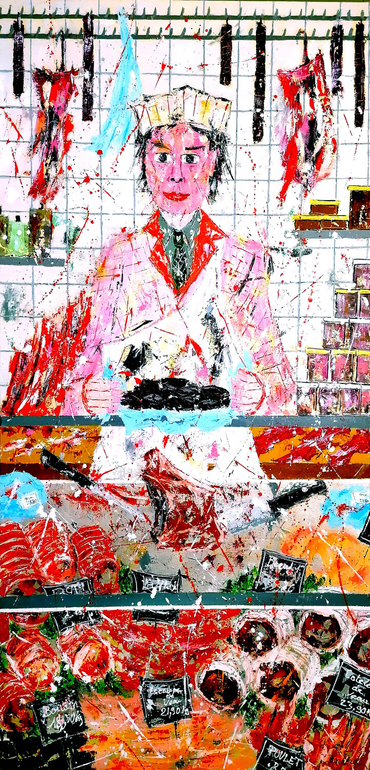 Vous faudra-t'il autre chose ou Le Boucher Jean-Pierre Borderie Original painting for sale