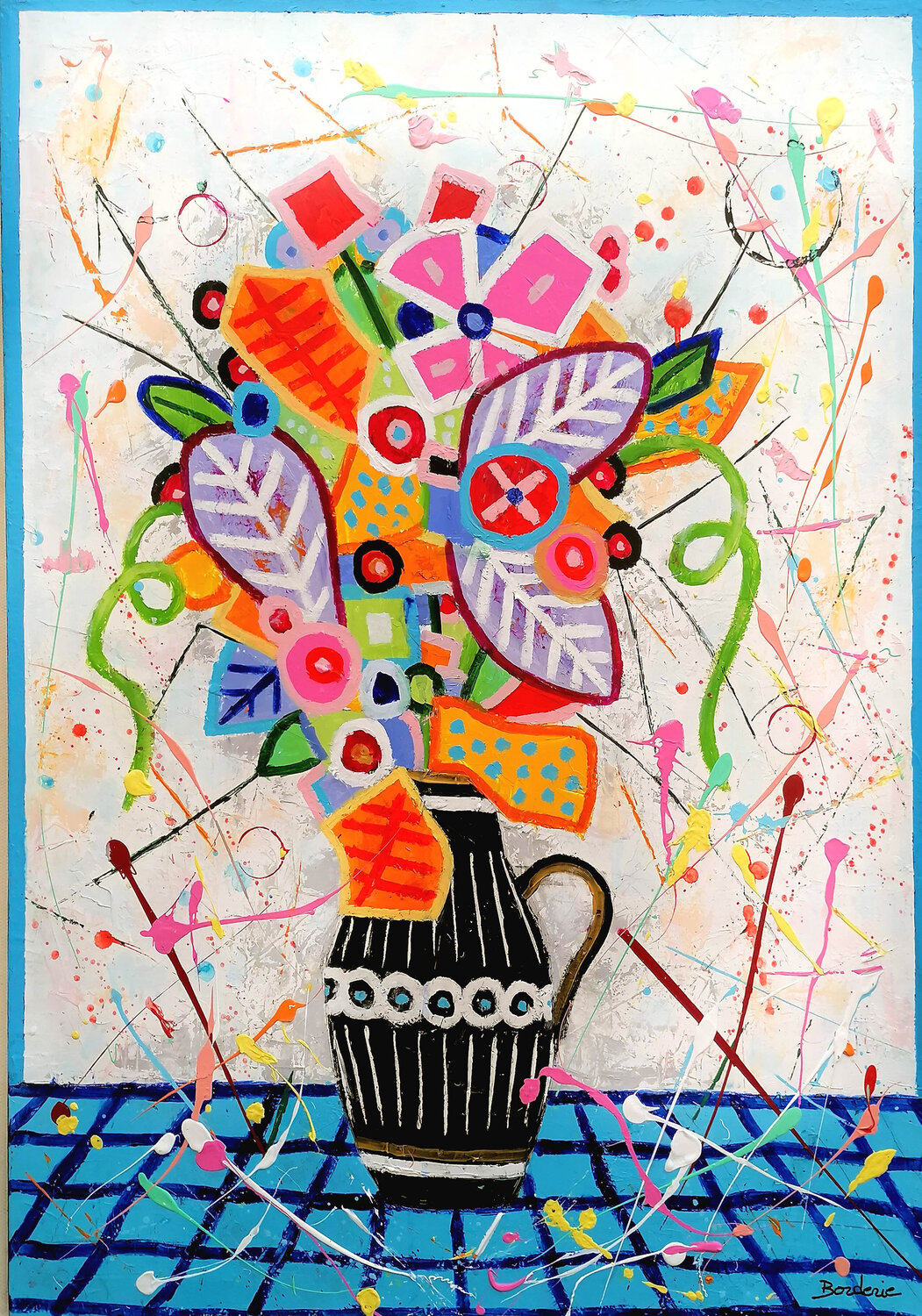 Vase noir bouquet de fleurs Jean-Pierre Borderie Original painting for sale