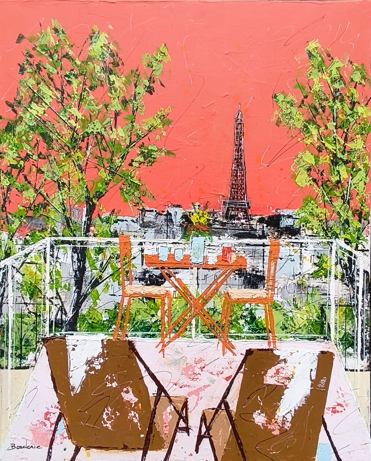 En regardant la Tour Eiffel Jean-Pierre Borderie Original painting for sale
