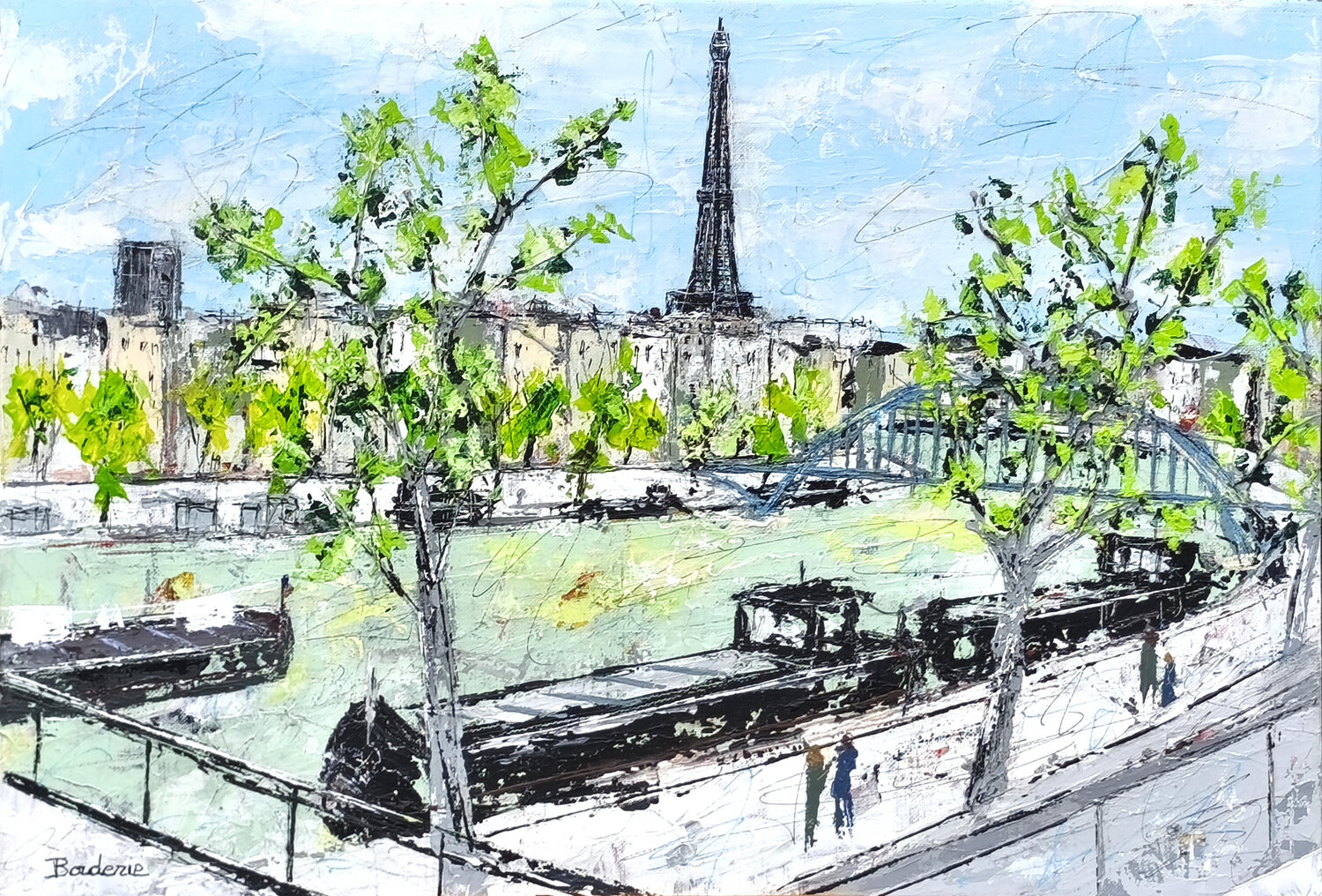 Les deux péniches Jean-Pierre Borderie Original painting for sale