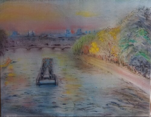 Riflessi dorati sulla Senna by Davide Rodoquino, Painting for Sale on Select