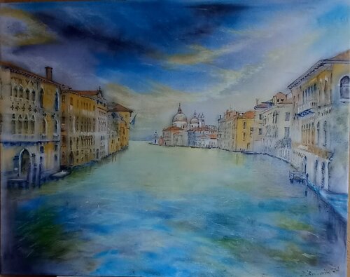 Luce dorata sul canale by Davide Rodoquino, Painting for Sale on Select