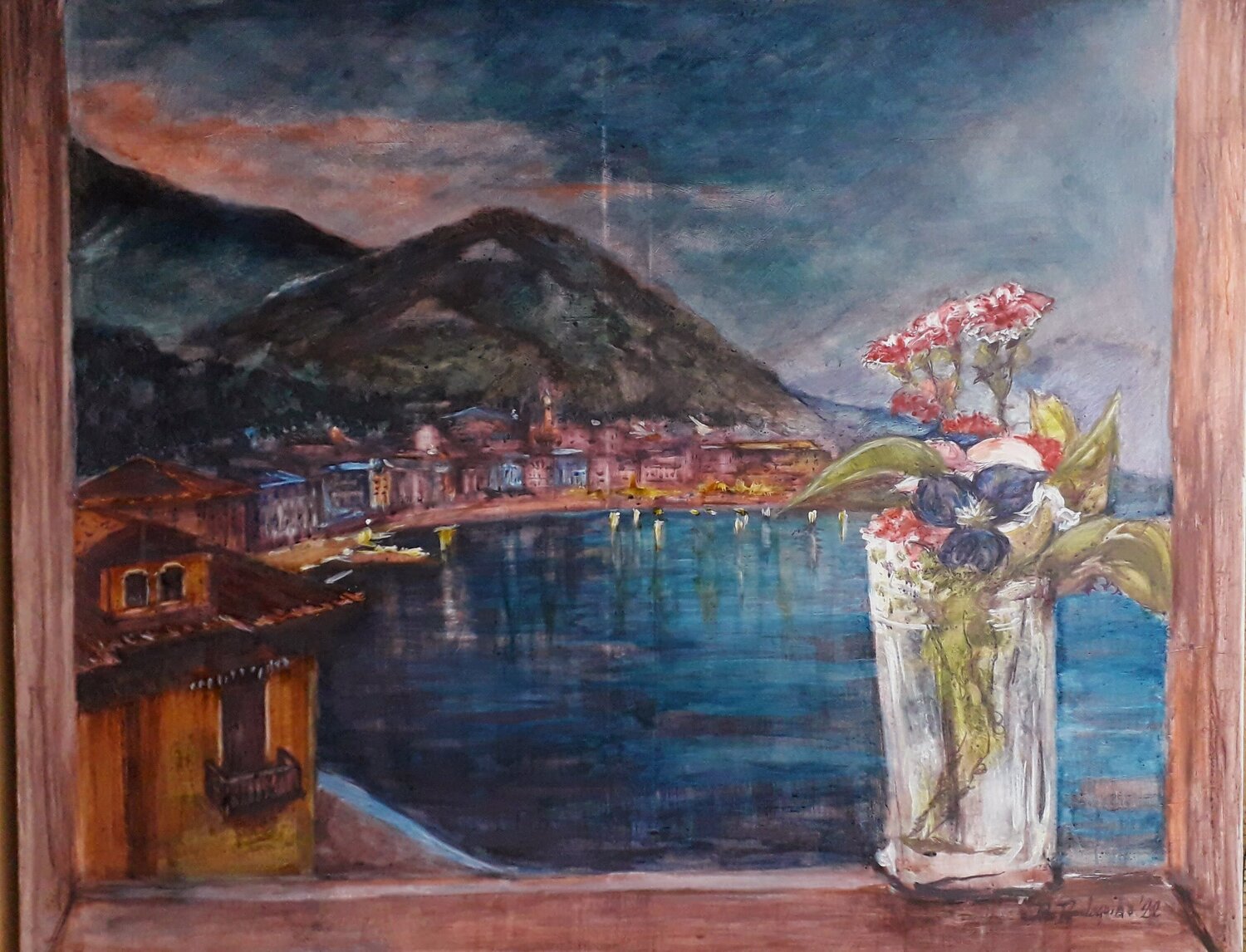 Moltrasio by night Davide Rodoquino Original painting for sale