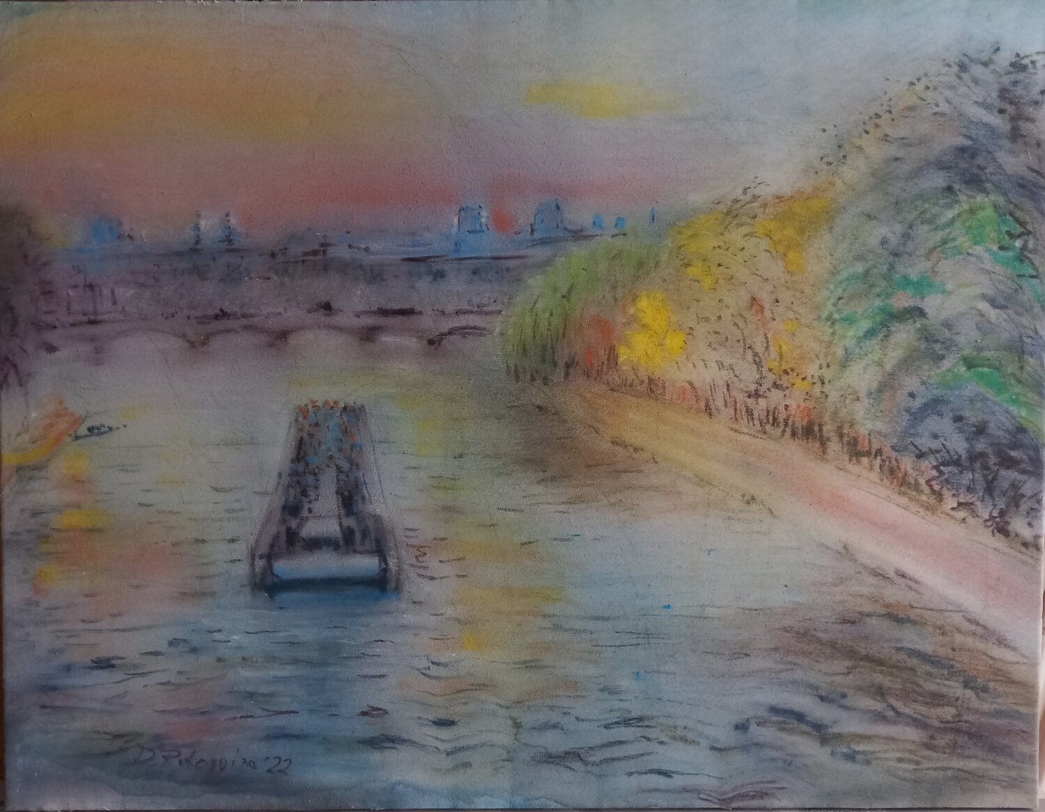 Riflessi dorati sulla Senna Davide Rodoquino Original painting for sale