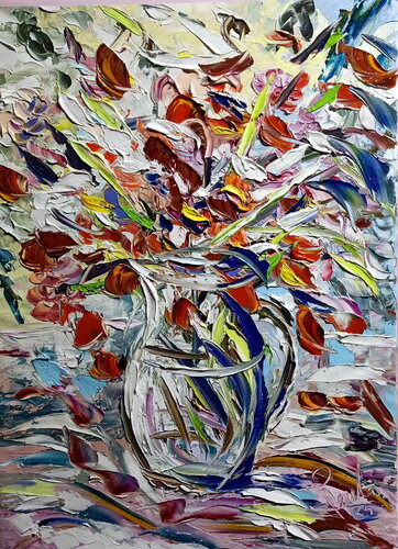 Vaso con fiori arancio by Antonino Puliafico, Painting for Sale on Select