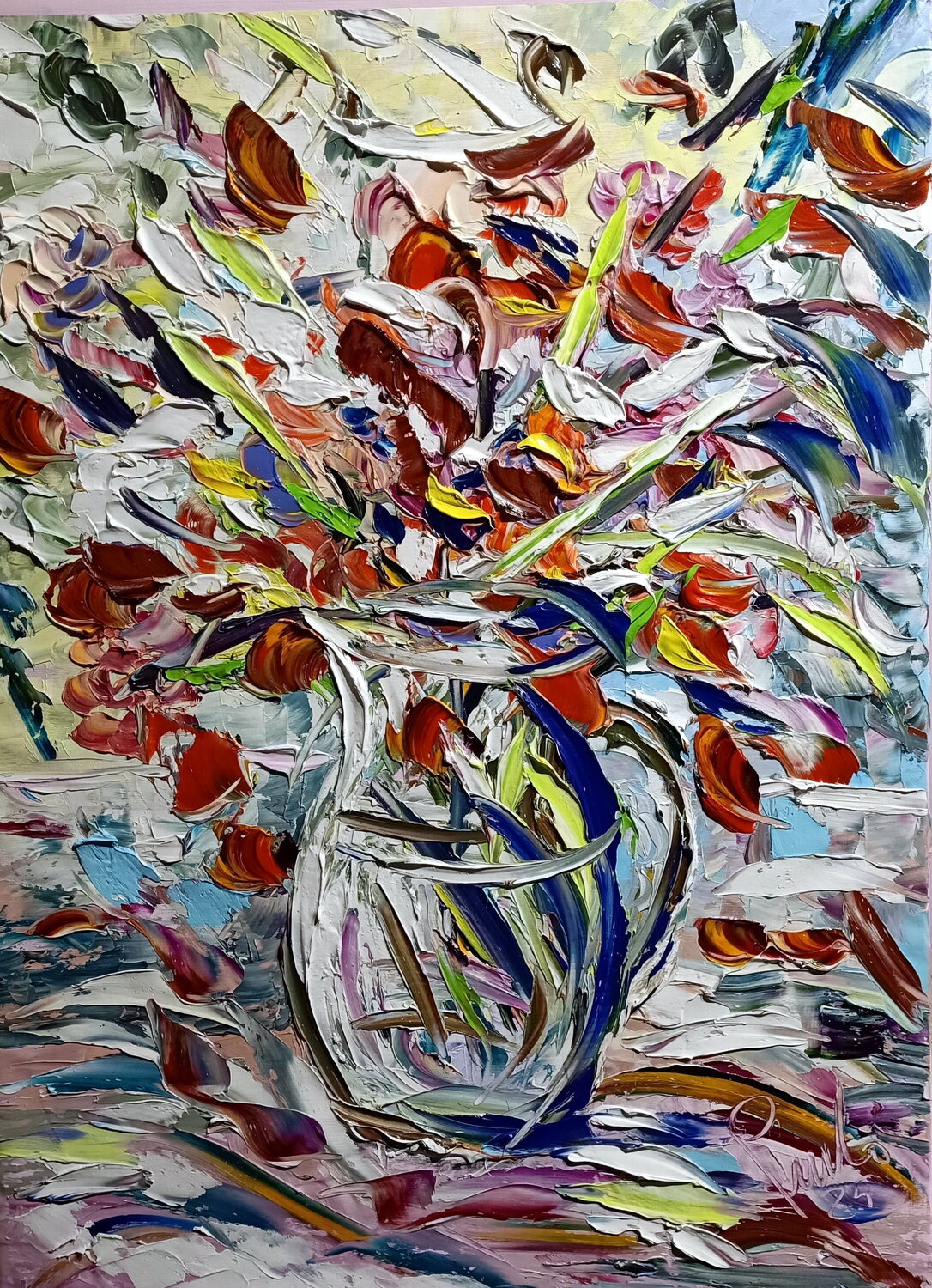 Vaso con fiori arancio Antonino Puliafico Original painting for sale