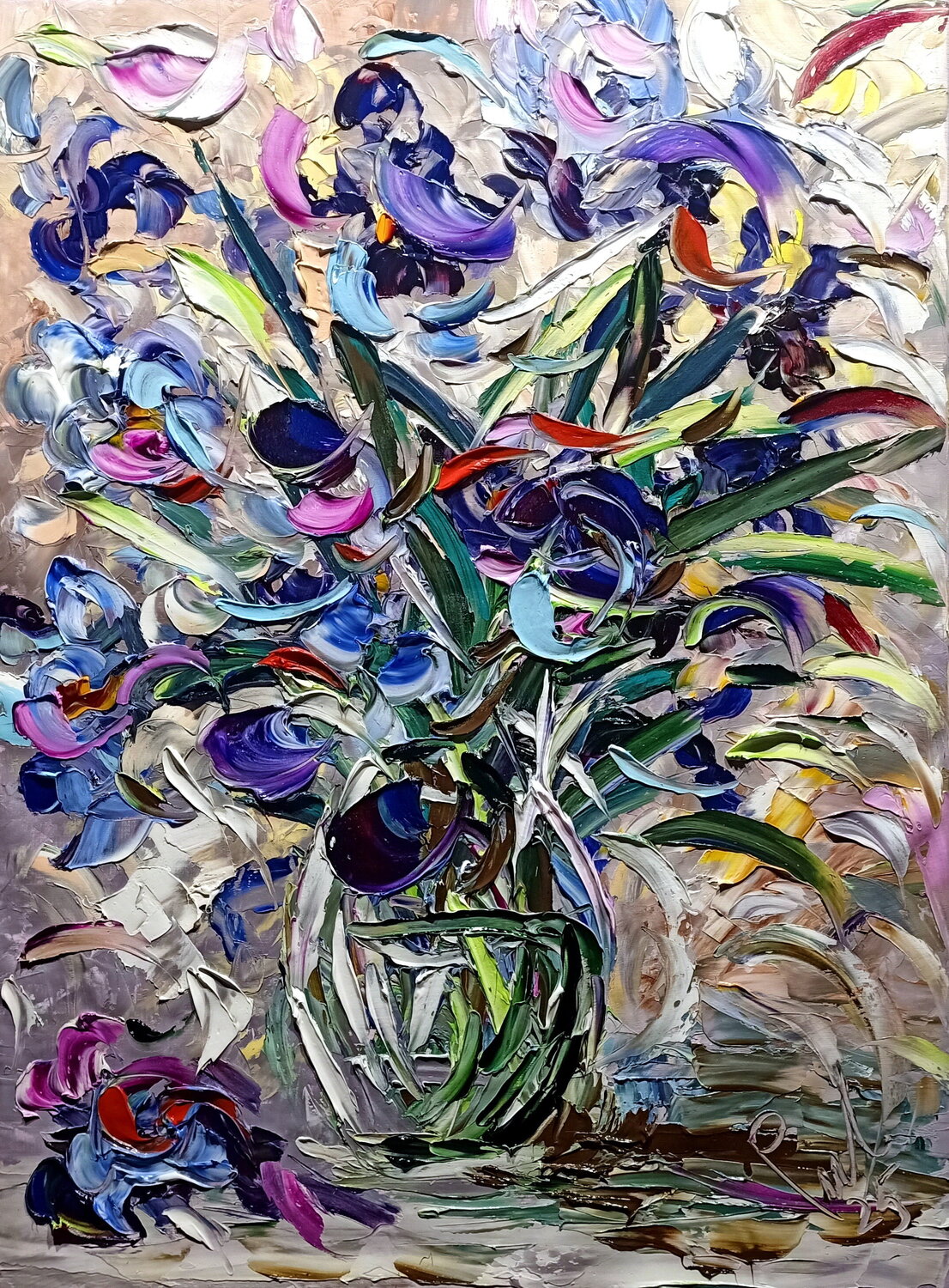 Vaso con iris blu Antonino Puliafico Original painting for sale