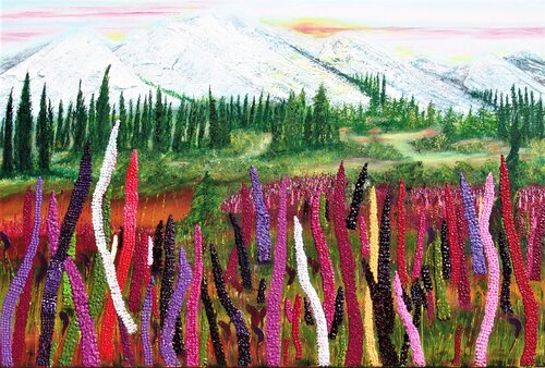 Landscape with lupines by Ans Duin, Painting for Sale on Select