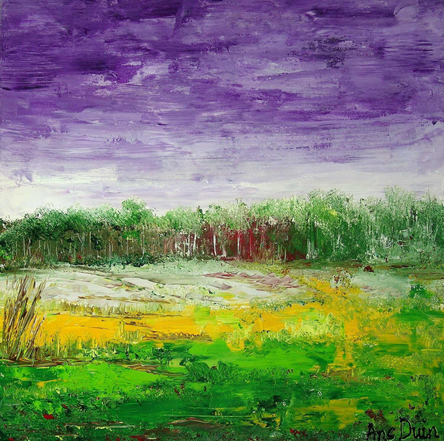 Landscape purple sky Ans Duin Original painting for sale