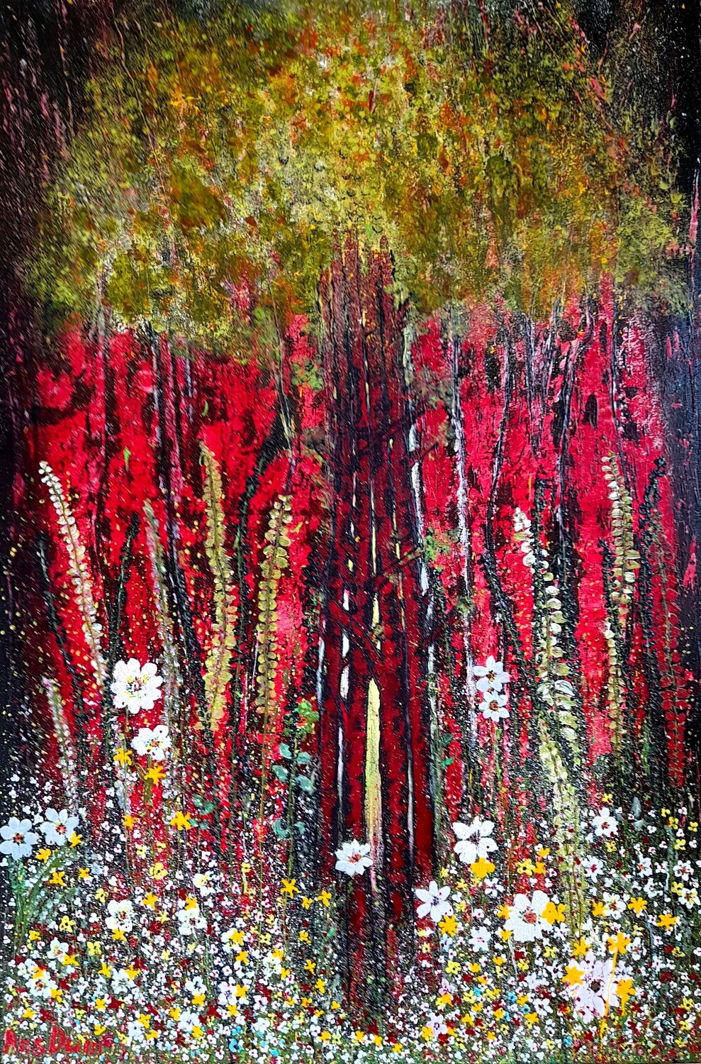Red Forest Ans Duin Original painting for sale