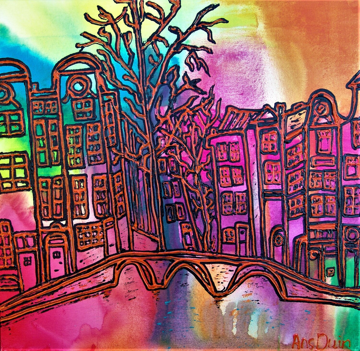 Amsterdam in colors Ans Duin Original painting for sale