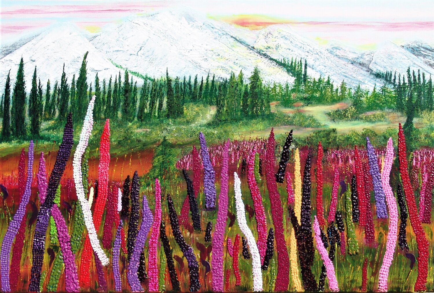 Landscape with lupines Ans Duin Original painting for sale