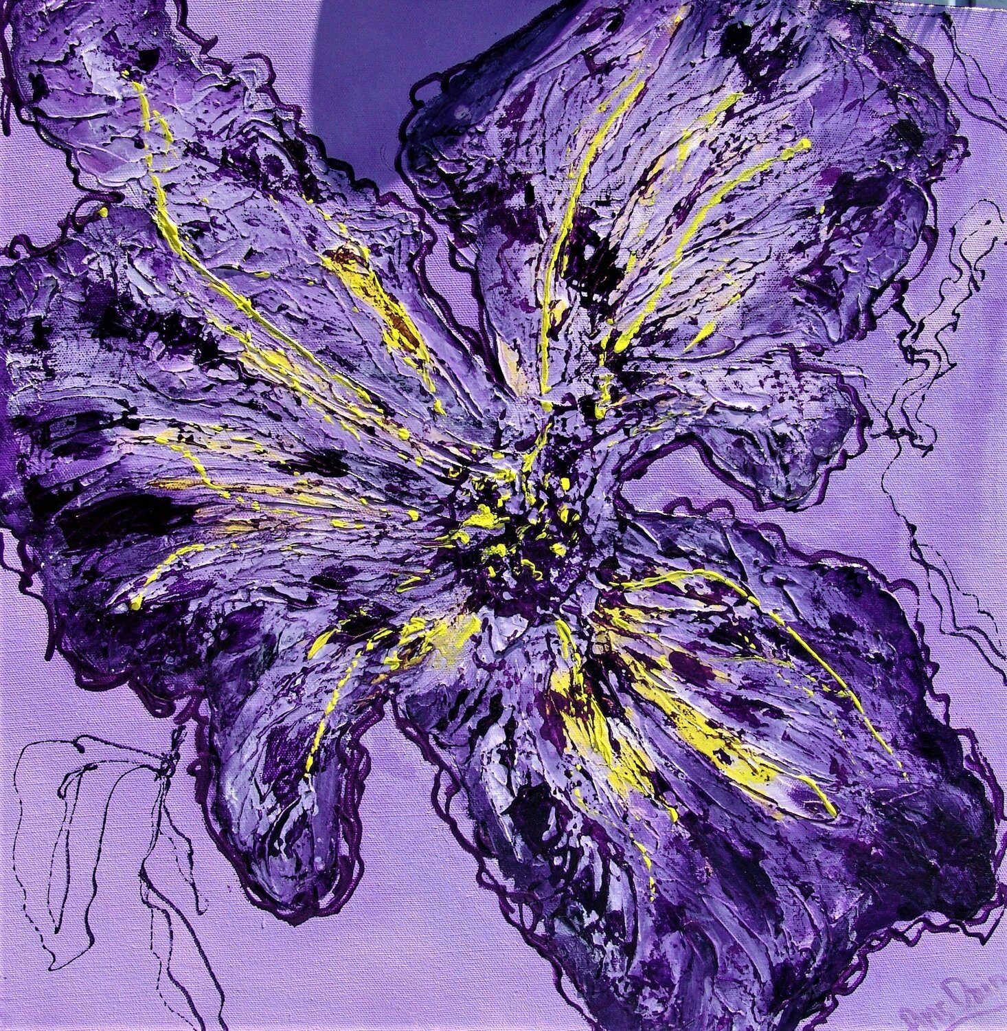 Violet flower abstracted / Sale Ans Duin Original painting for sale
