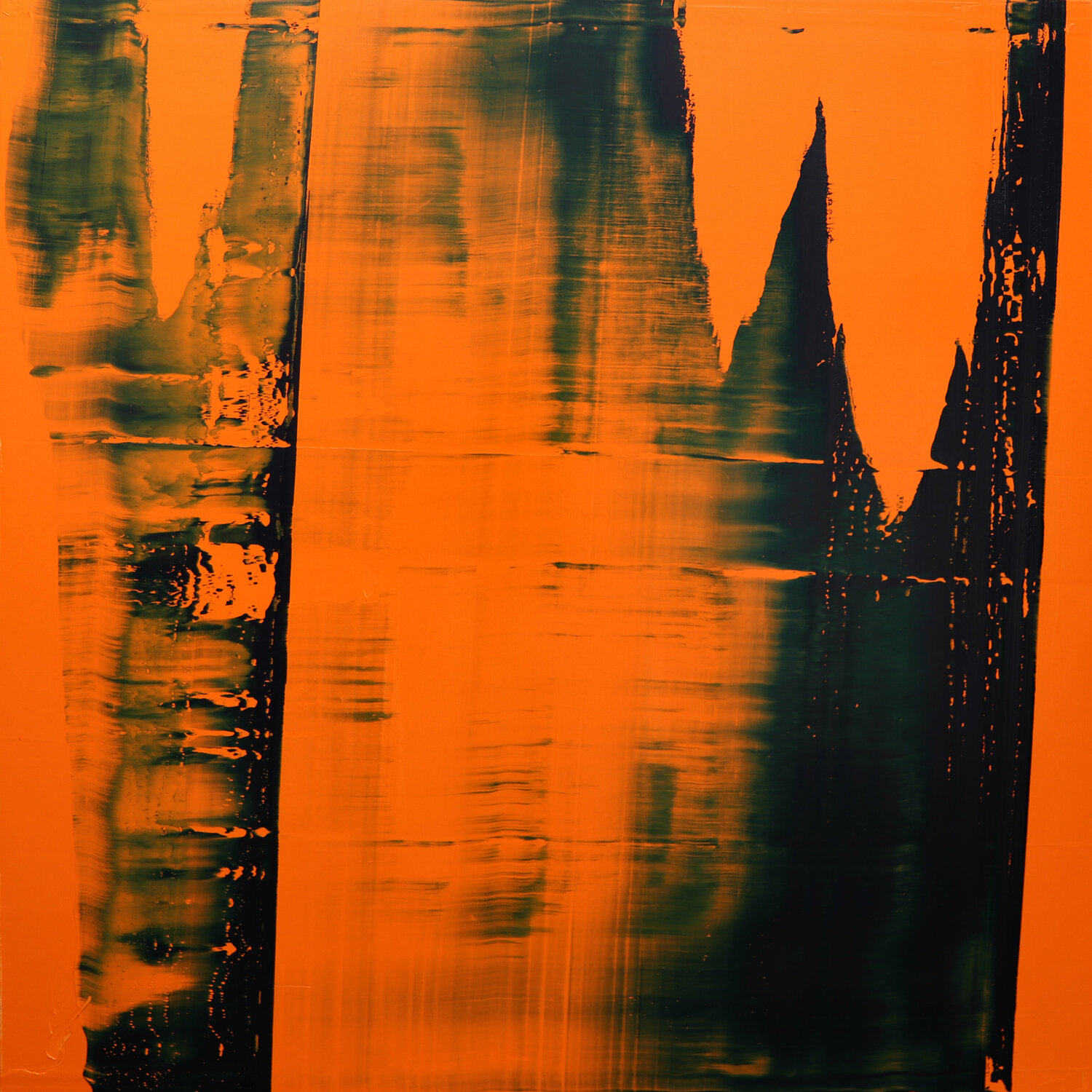Dark blue on orange [Abstract N°2685] Koen Lybaert Original painting for sale