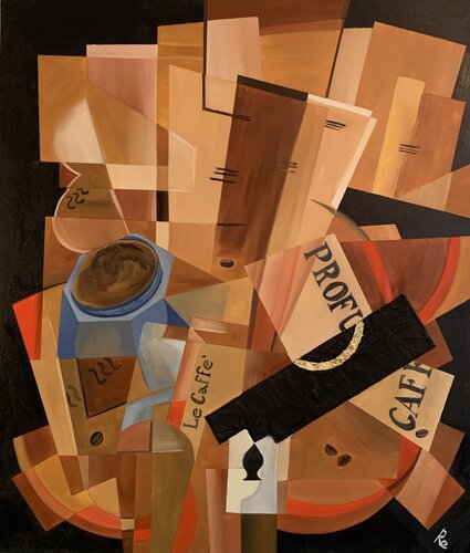 PROFUMO DI CAFFE' – Pittura materica su tela con olio, materiali misti e foglia oro by Roberto Re, Painting for Sale on Select