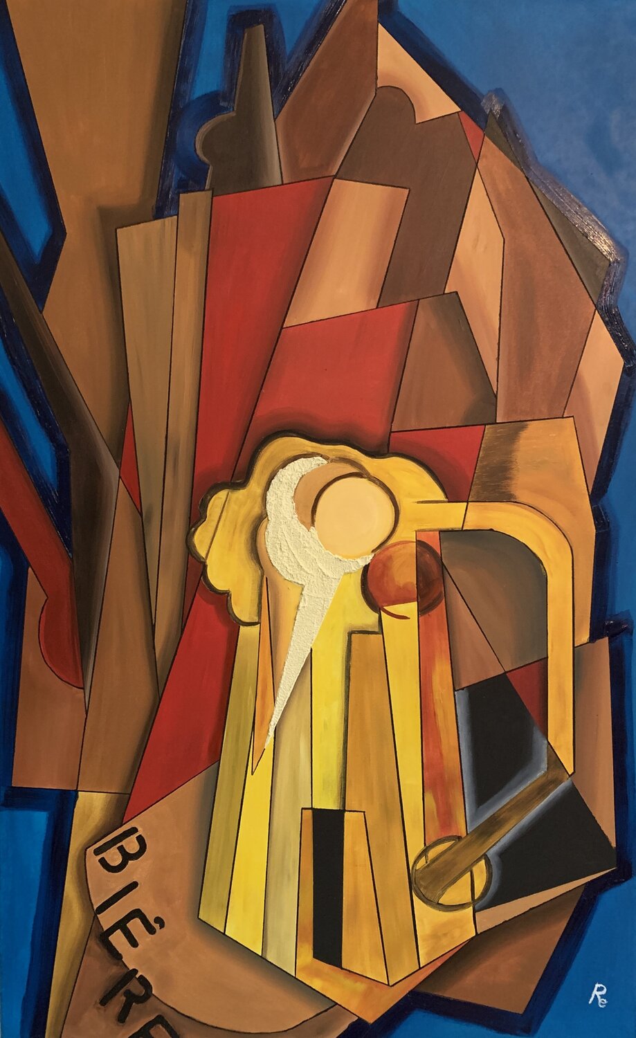 LE BIERE– Pittura materica astratta su tela ispirata alla convivialità e al gesto quotidiano Roberto Re Original painting for sale