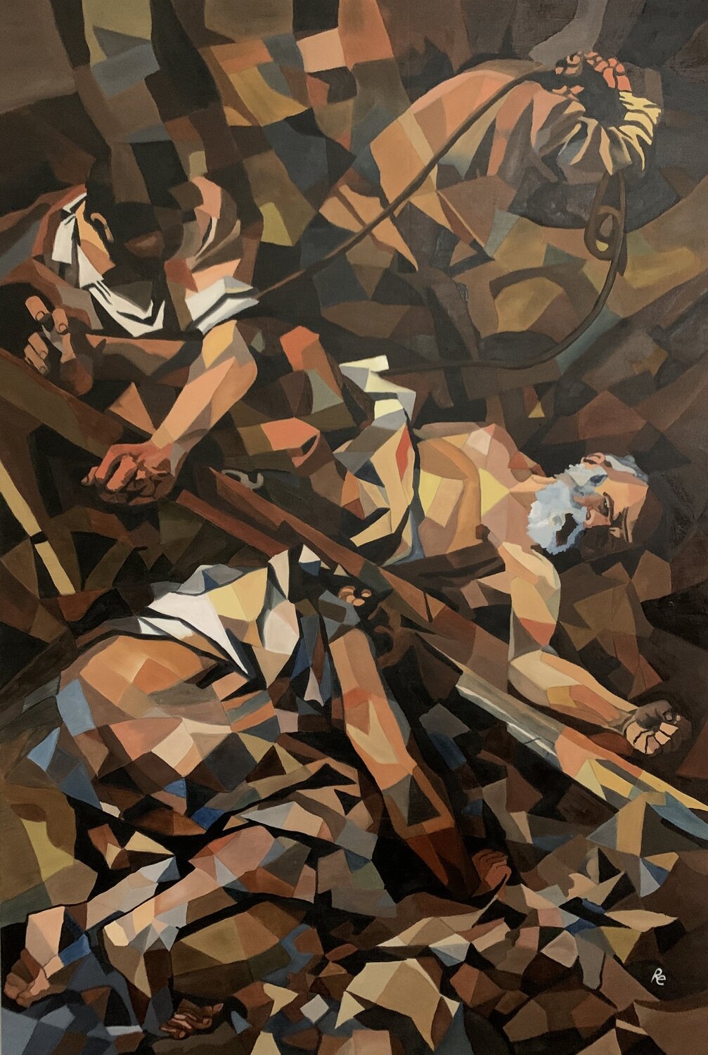 CROCIFISSIONE DI SAN PIETRO (CARAVAGGIO) in chiave cubista Roberto Re Original painting for sale