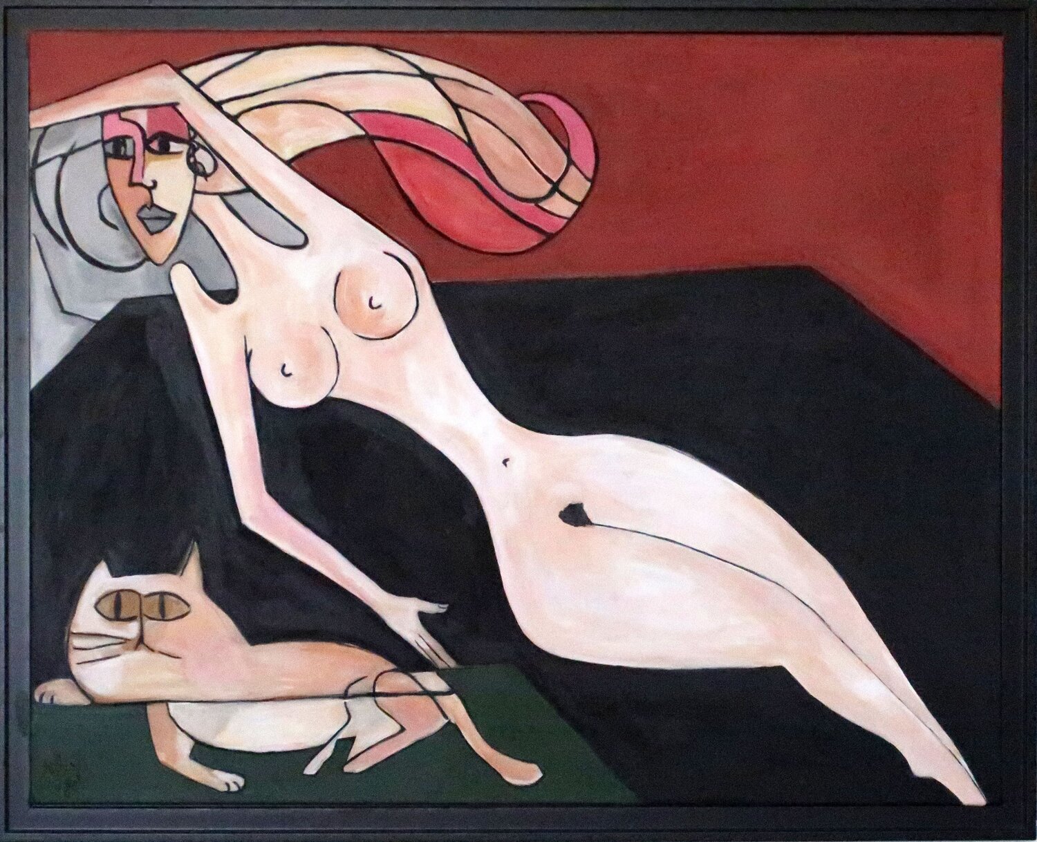 Nu au chat Richard Boigeol Original painting for sale