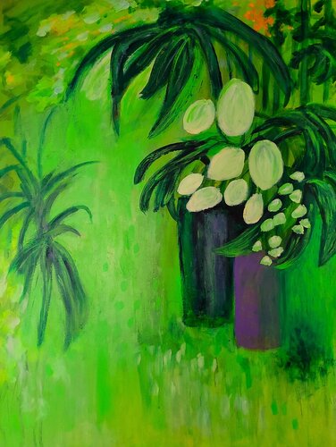 'White Flowers on Green' by Aase Lind, Painting for Sale on Select