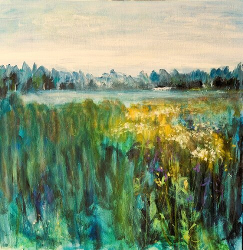 'Wild Flowers at the Lake' by Aase Lind, Painting for Sale on Select