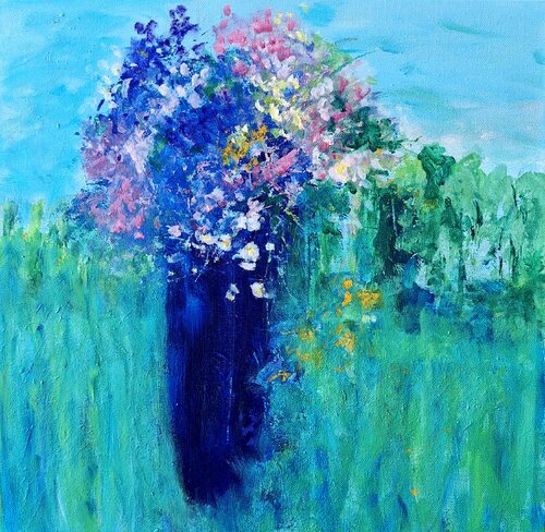 'Flowers in a green Garden' by Aase Lind, Painting for Sale on Select