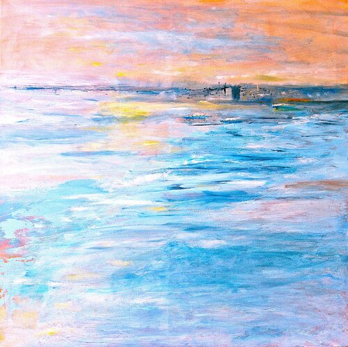 'Seafront at Sunset' by Aase Lind, Painting for Sale on Select