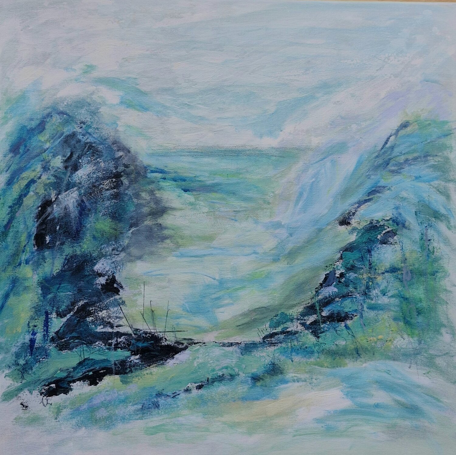 'Spring View' - Looking down the valley Aase Lind Original painting for sale