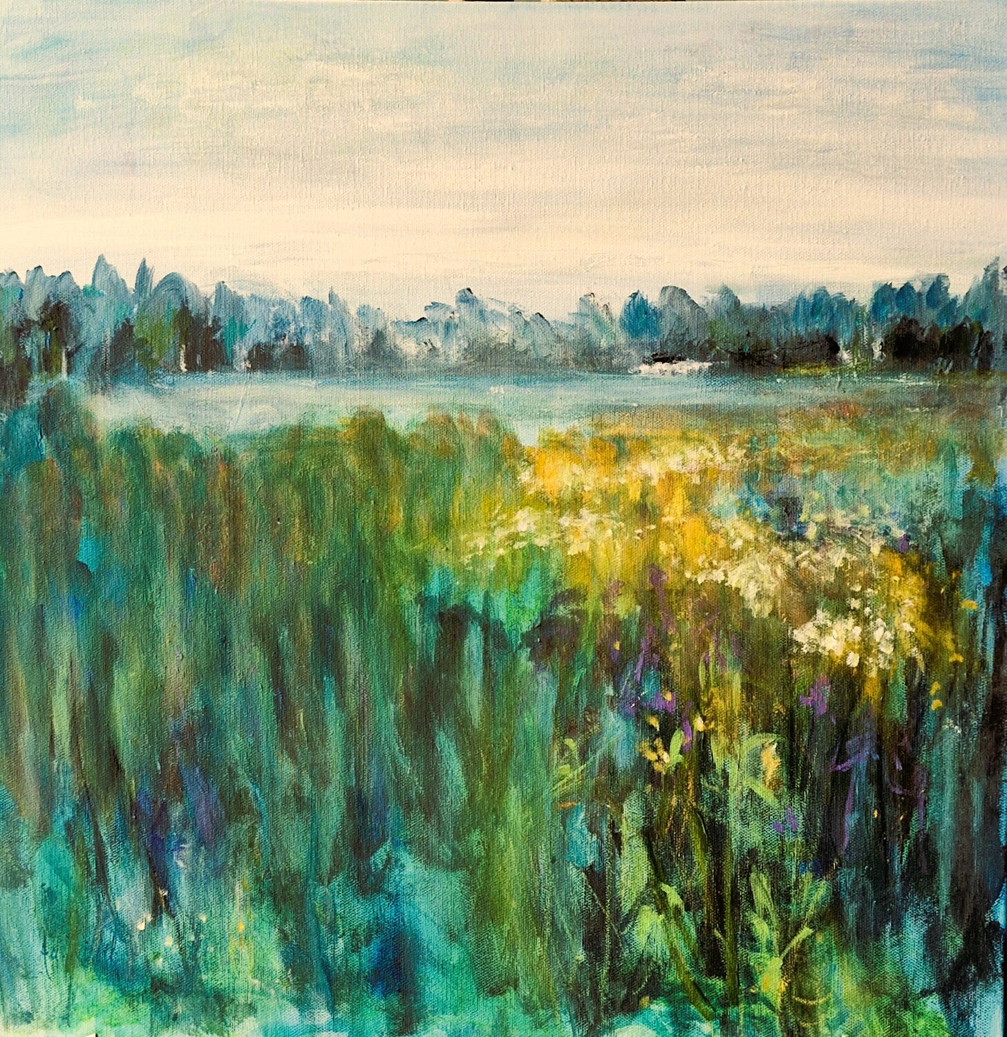 'Wild Flowers at the Lake' Aase Lind Original painting for sale