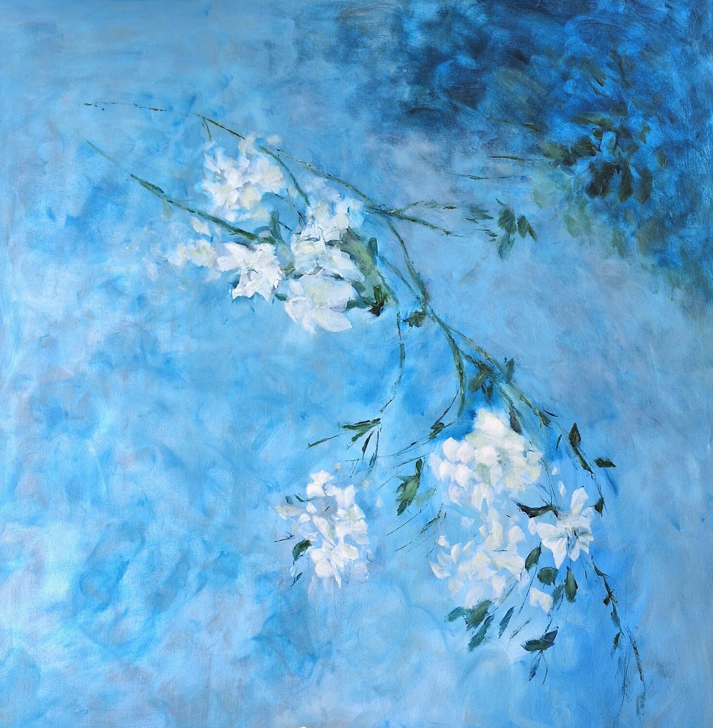 'White Flowers in Blue' Aase Lind Original painting for sale