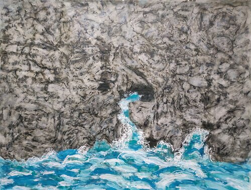 Roques i Mar. 206 x 156 cm. Mixta s tela. esgrafiat en grafit i tintes acrilics gesso i tosca by JOAN PARRAMON, Painting for Sale on Select