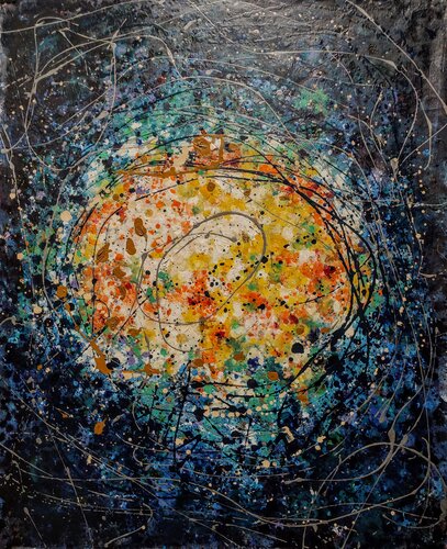 Azules, platas y blancos.  Abstract Surrealism 3. by JOAN PARRAMON, Painting for Sale on Select