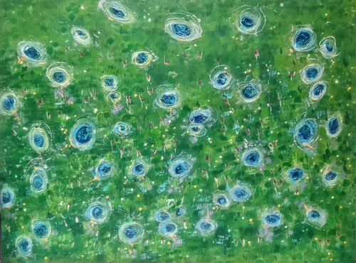 Azules  sobre Verdes by JOAN PARRAMON, Painting for Sale on Select