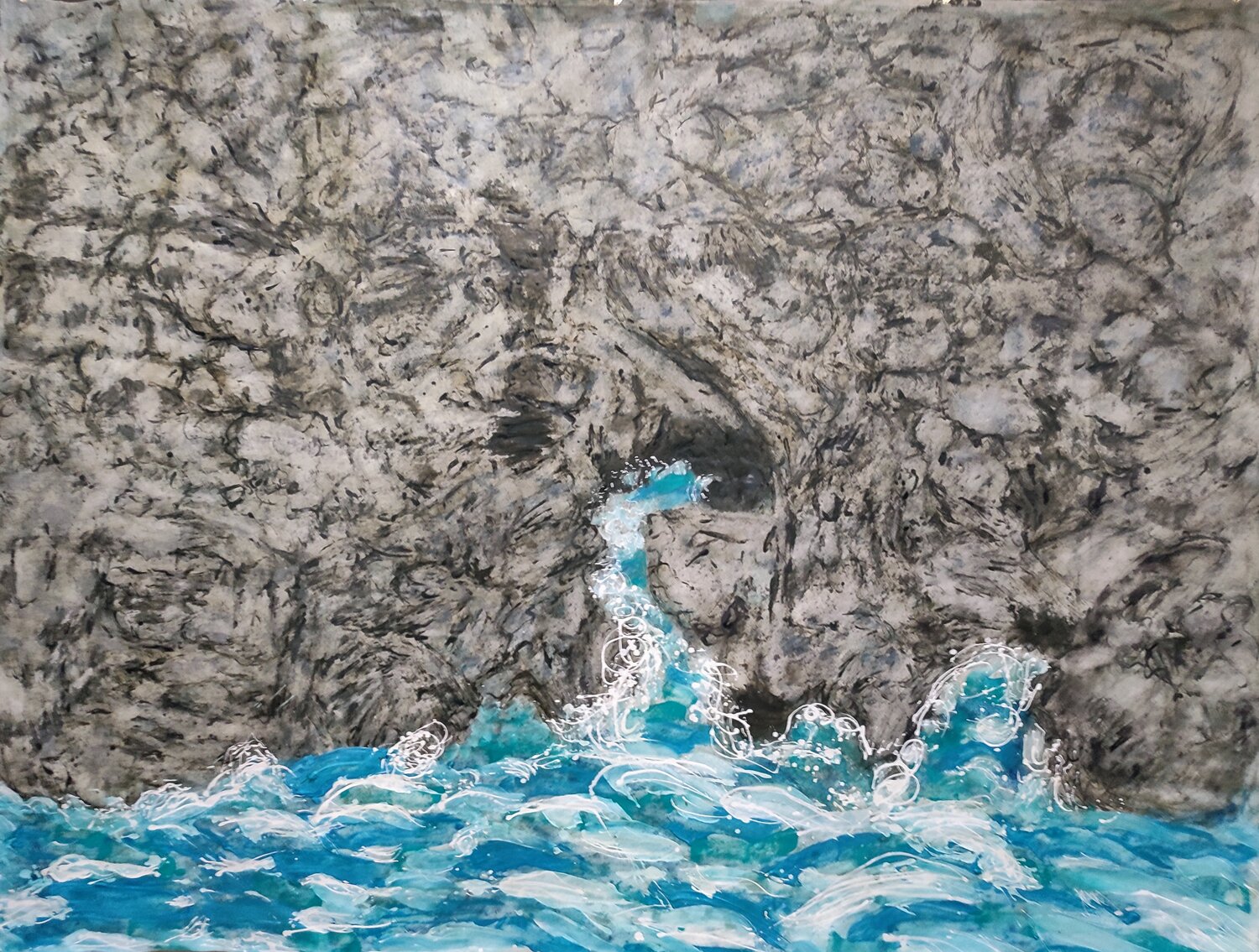 Roques i Mar. 206 x 156 cm. Mixta s tela. esgrafiat en grafit i tintes acrilics gesso i tosca JOAN PARRAMON Original painting for sale