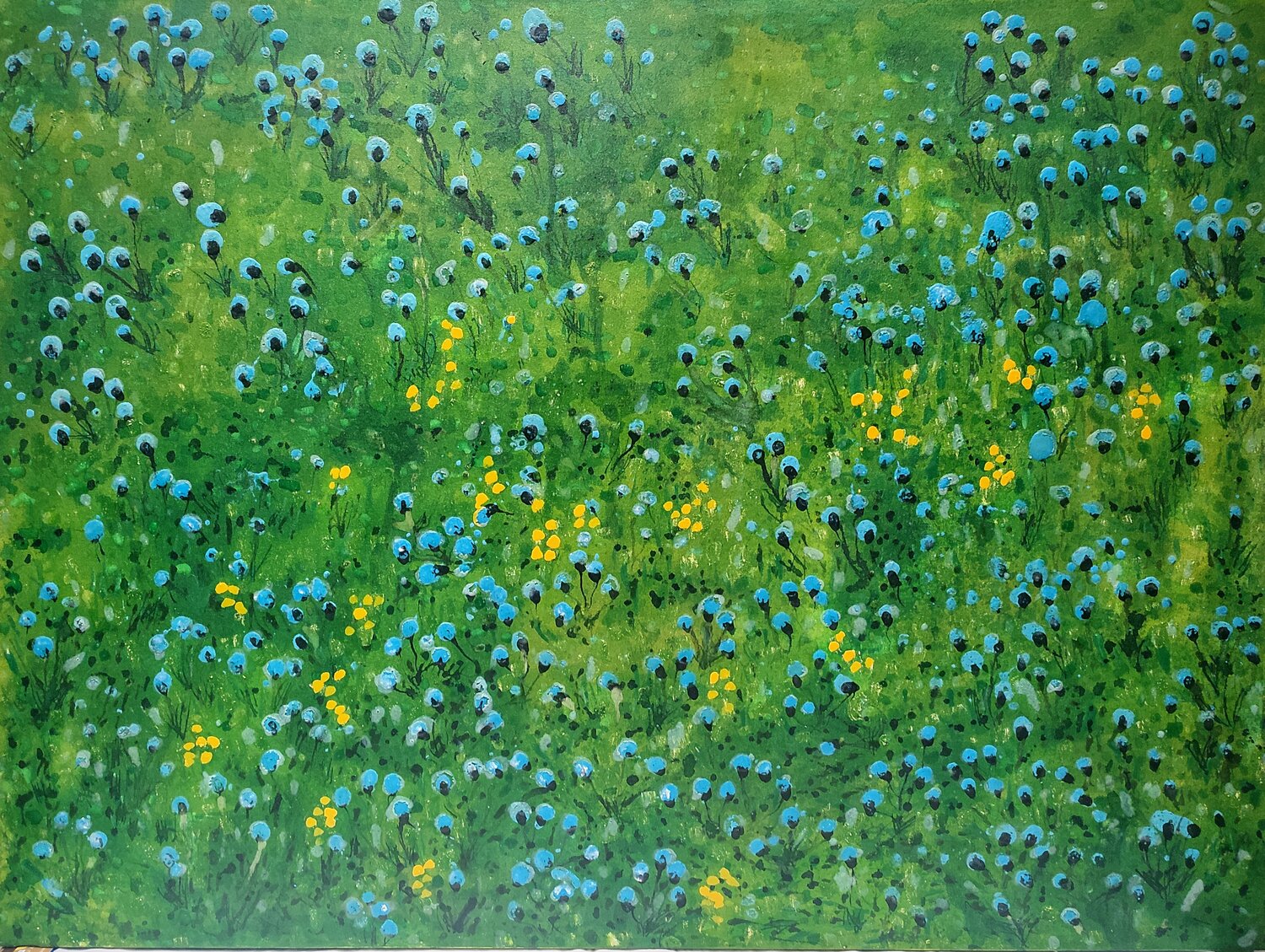 Azules  sobre Verdes. Flores JOAN PARRAMON Original painting for sale