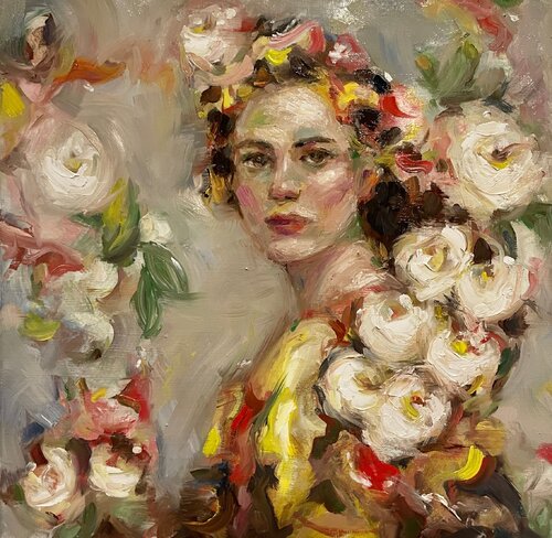 Lady with orchid by Diletta Innocenti Fagni, Painting for Sale on Select