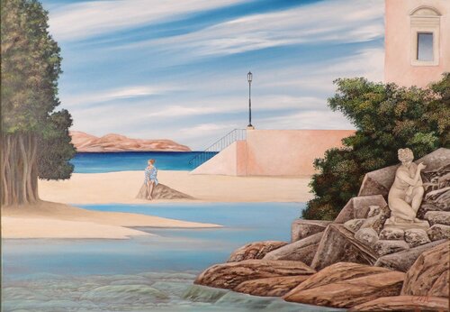 L'accappatoio azzurro by Cecco Mariniello, Painting for Sale on Select