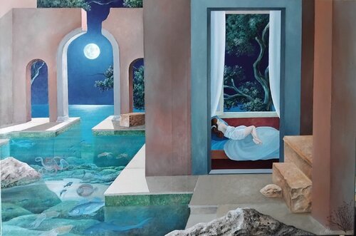 La Notte e la fanciulla by Cecco Mariniello, Painting for Sale on Select