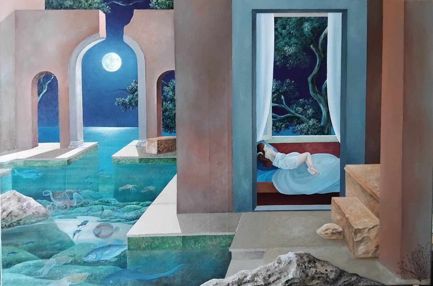 La Notte e la fanciulla Cecco Mariniello Original painting for sale
