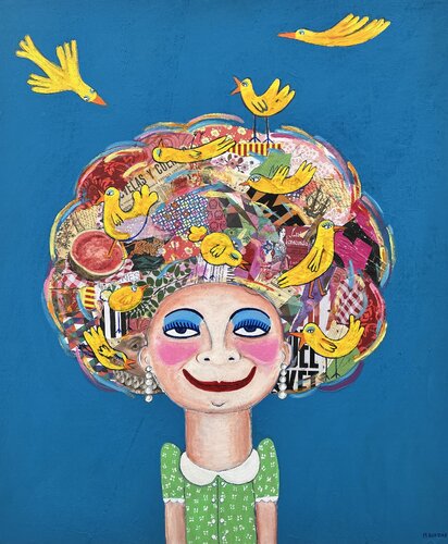 Más pájaros en la cabeza by María Burgaz, Painting for Sale on Select