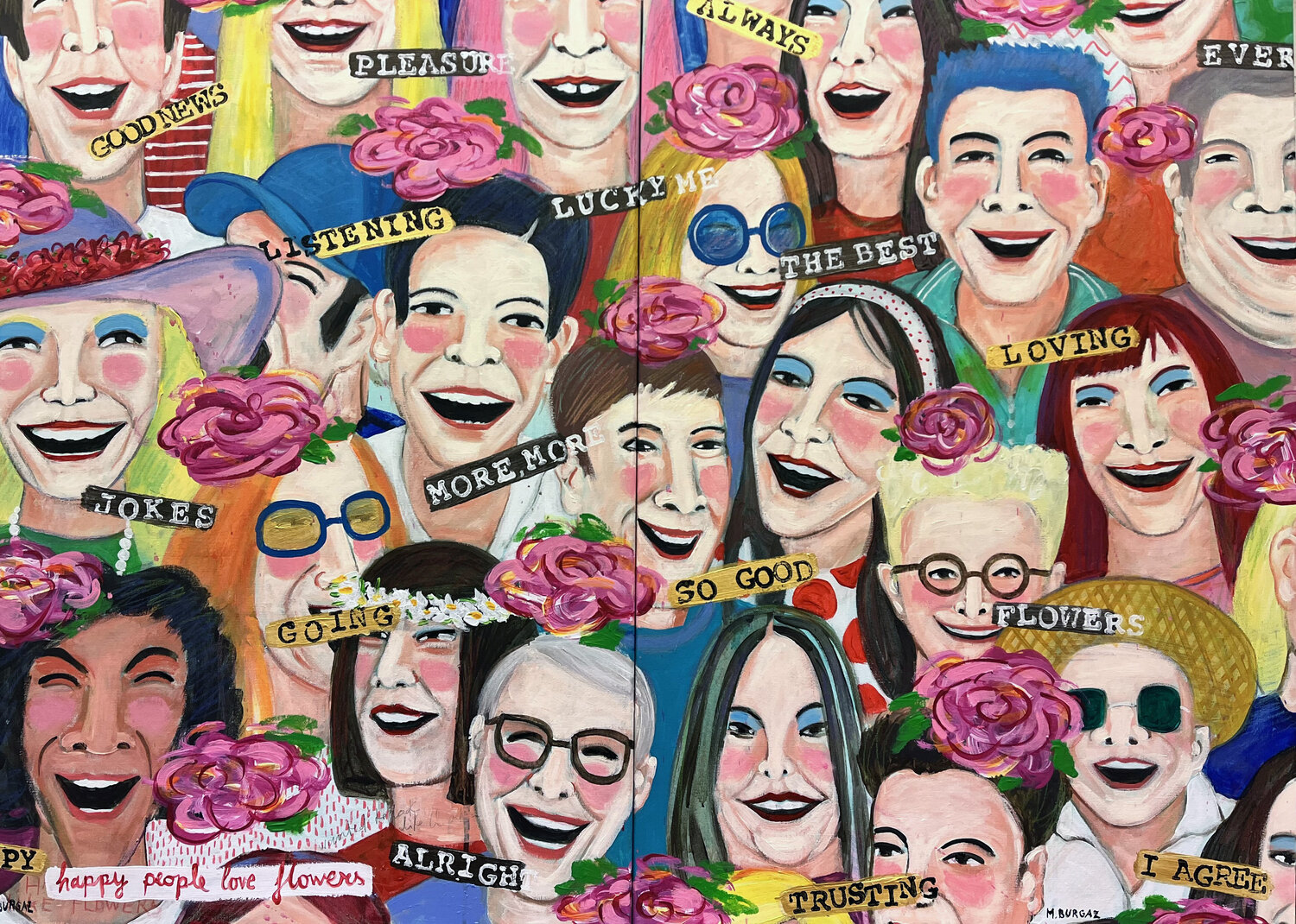 Happy people love flowers María Burgaz Original painting for sale